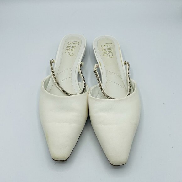 Franco Sarto Shoes Womens Size 7 M White Leather Slip On Mule Heel Pointy Sandal - Picture 13 of 13